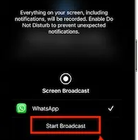 Tap on Broadcast to Share Screen