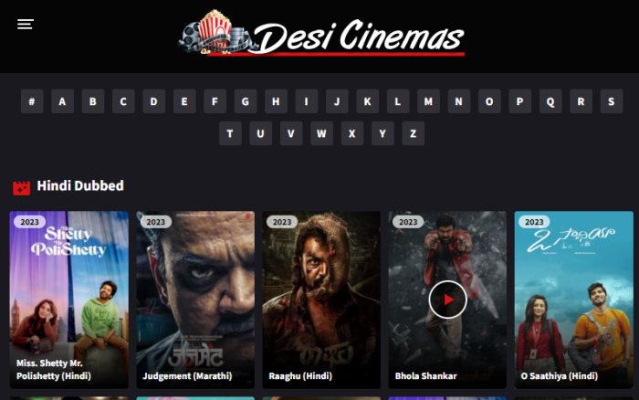 Desi Cinemas Website Layout